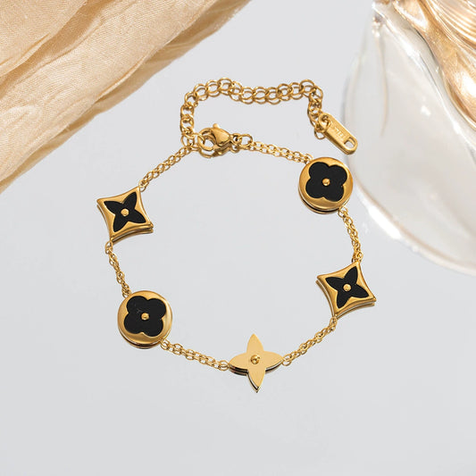 ⚜️B45: 18k Gold Plated Stainless Steel Minimalist Bracelet:Black Star✨