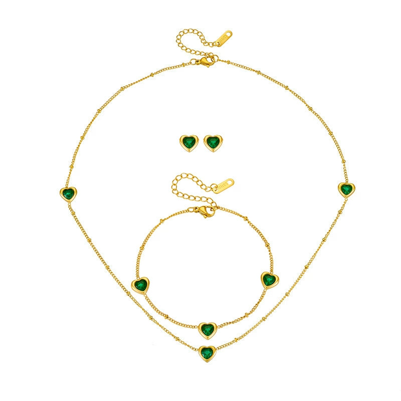 ✨P57: 18k Gold Plated Stainless Steel Pendant:Green Heart✨