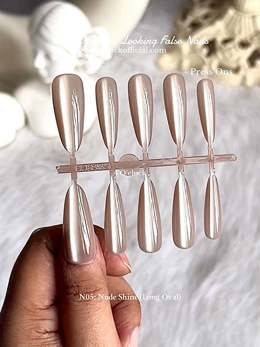 💅N05: Press On Nails: Nude Shine (Long Oval).✨ Size XS