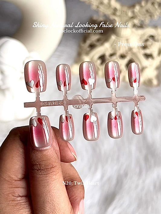 💅N20: Press On Nails: Twin Heart.✨ Size XS