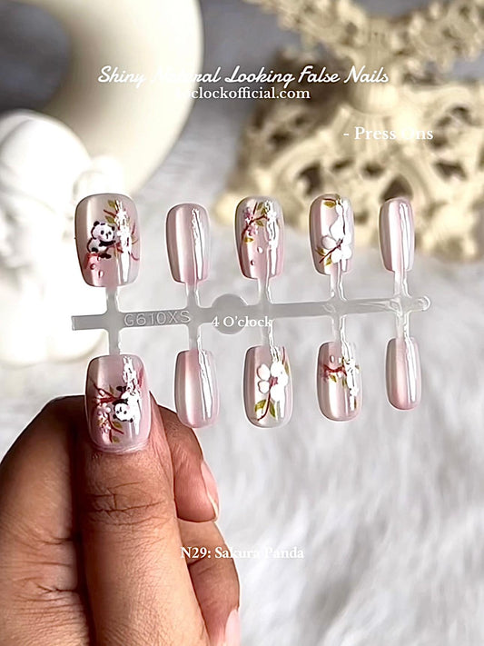 💅N29: Press On Nails: Panda Sakura.✨ Size XS