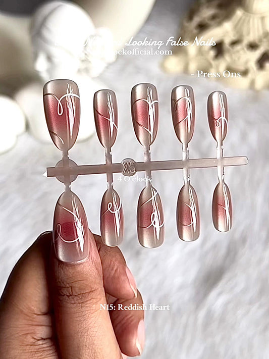 💅N15: Press On Nails: Reddish Heart.✨ Size XS