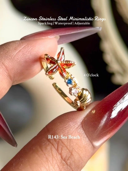 💍R143: Stainless Steel Zircon Minimalistic Finger Ring: Sea Beach (1pc) (With Box)✨