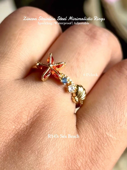 💍R143: Stainless Steel Zircon Minimalistic Finger Ring: Sea Beach (1pc) (With Box)✨