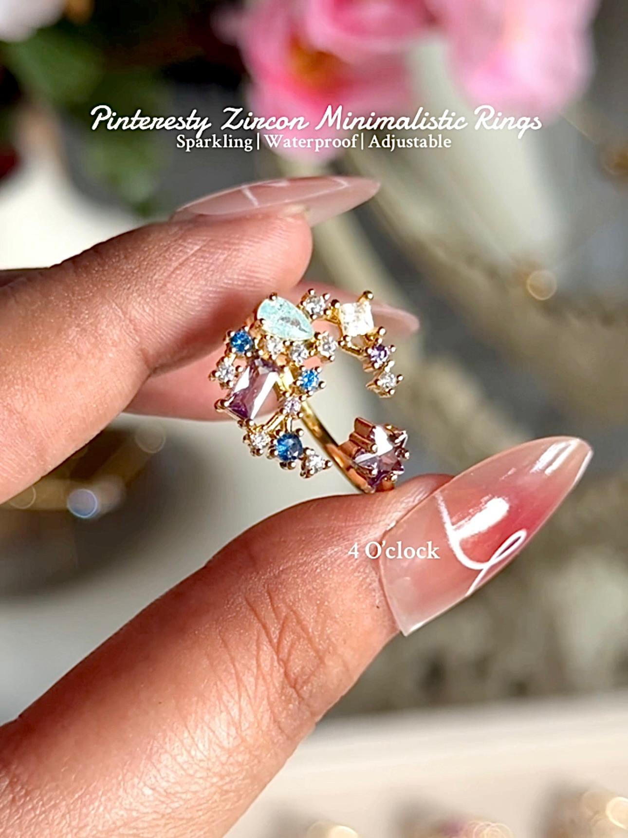 💍R154: Stainless Steel Zircon Minimalistic Finger Ring:Starbound Crescent (1pc)(With Box)✨