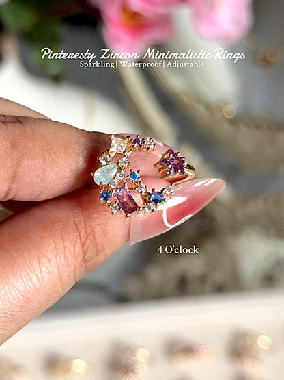 💍R154: Stainless Steel Zircon Minimalistic Finger Ring:Starbound Crescent (1pc)(With Box)✨