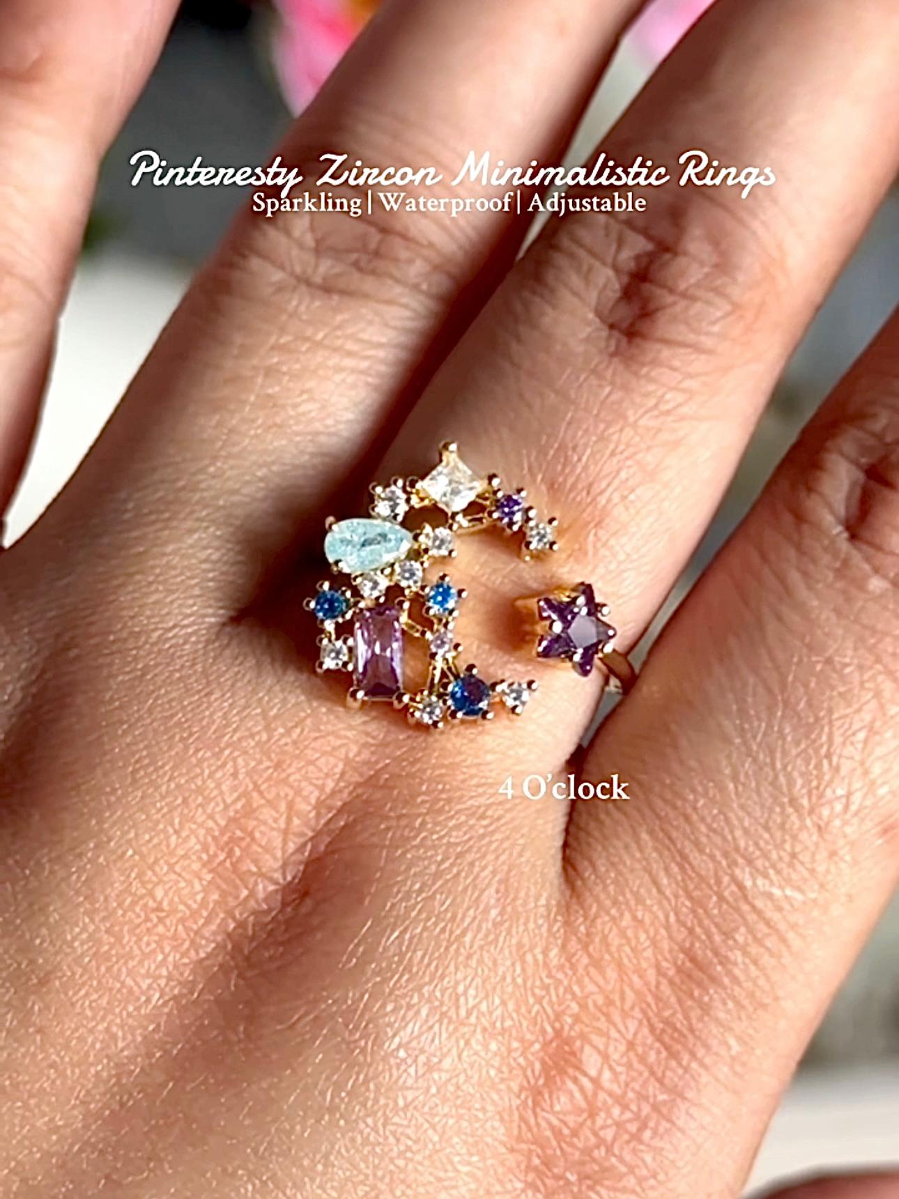 💍R154: Stainless Steel Zircon Minimalistic Finger Ring:Starbound Crescent (1pc)(With Box)✨