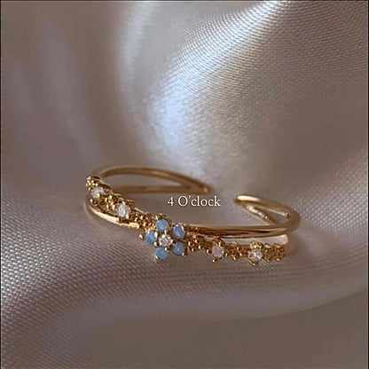 💍R157: Stainless Steel Zircon Minimalistic Finger Ring: Blue Floer Twirl (With Box)✨