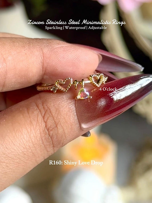 💍R160: Stainless Steel Zircon Minimalistic Finger Ring: Shiny Love Drop (With Box)✨