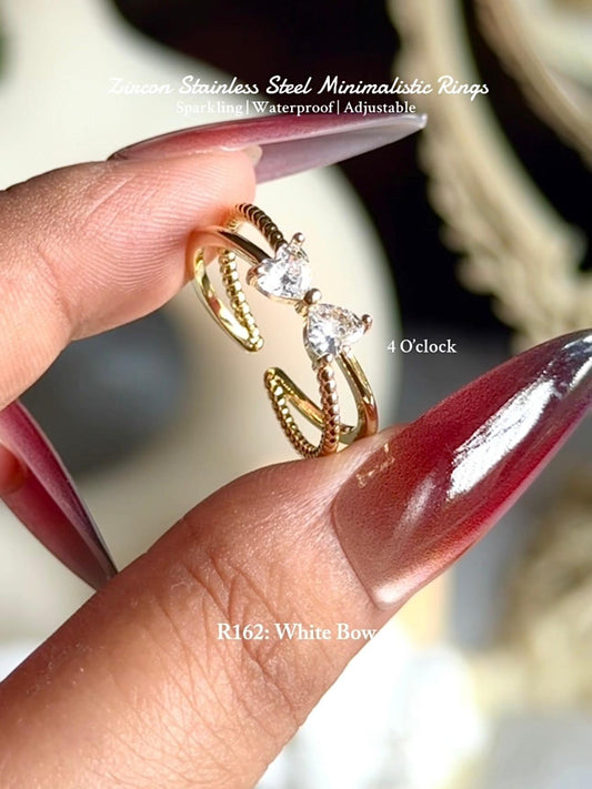 💍R162: Stainless Steel Zircon Minimalistic Finger Ring: White Bow (With Box)✨