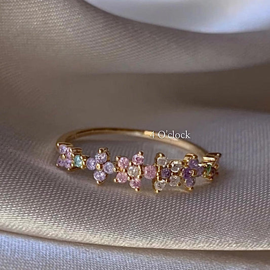 💍R165: Stainless Steel Zircon Minimalistic Finger Ring: Pink Floral (With Box)✨
