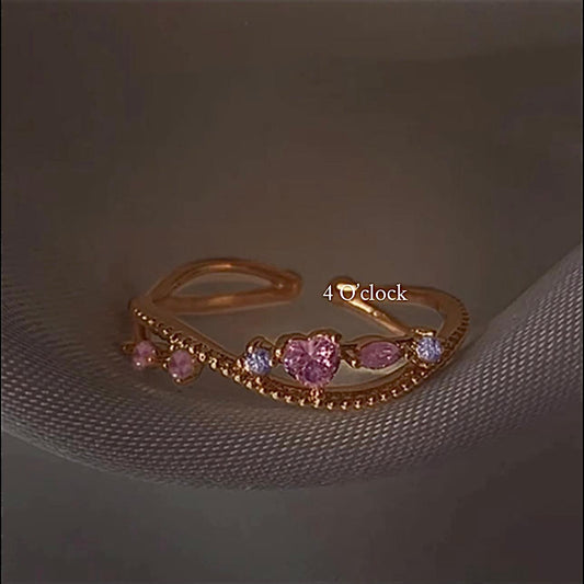 💍R166: Stainless Steel Zircon Minimalistic Finger Ring: Pink Heart Twirl (With Box)✨