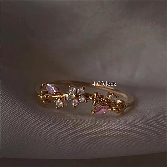 💍R167: Stainless Steel Zircon Minimalistic Finger Ring: Floral Curve (With Box)✨