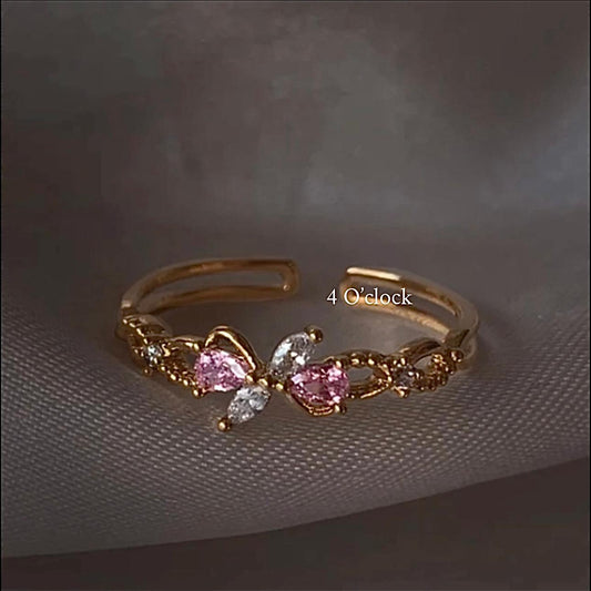 💍R168: Stainless Steel Zircon Minimalistic Finger Ring: Pink Twirl (With Box)✨