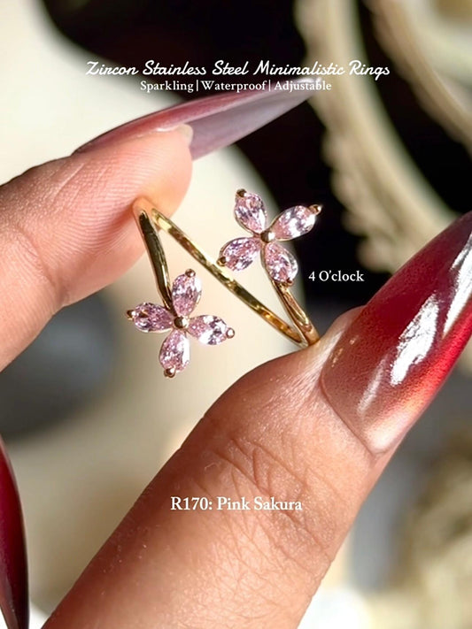 💍R170: Stainless Steel Zircon Minimalistic Finger Ring: Pink Sakura (With Box)✨