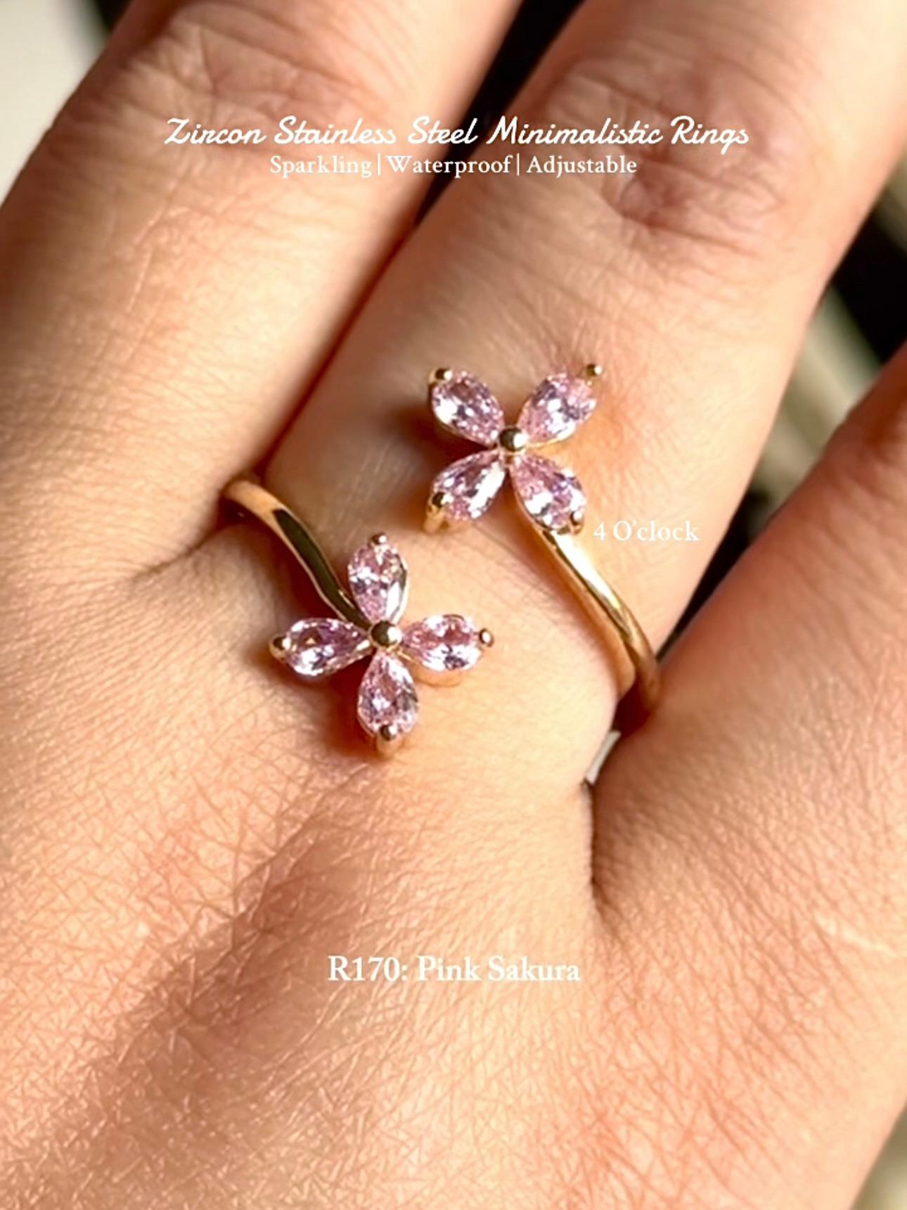 💍R170: Stainless Steel Zircon Minimalistic Finger Ring: Pink Sakura (With Box)✨