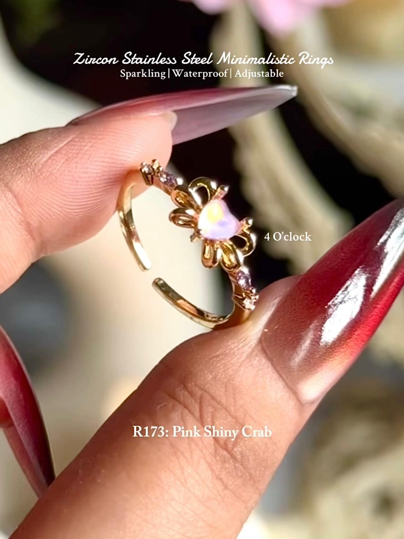 💍R173: Stainless Steel Zircon Minimalistic Finger Ring: Pink Siny Crab (With Box)✨