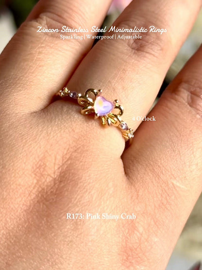 💍R173: Stainless Steel Zircon Minimalistic Finger Ring: Pink Siny Crab (With Box)✨