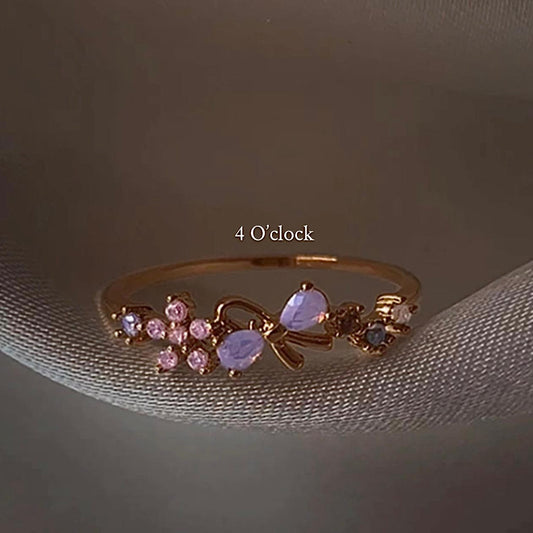 💍R184: Stainless Steel Zircon Minimalistic Finger Ring: Purple Bow (With Box)✨
