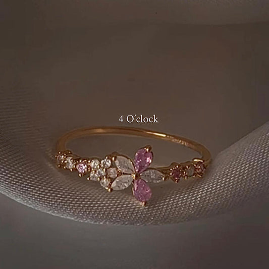 💍R185: Stainless Steel Zircon Minimalistic Finger Ring: Pink Flower (With Box)✨