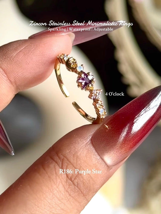 💍R186: Stainless Steel Zircon Minimalistic Finger Ring: Purple Star (With Box)✨