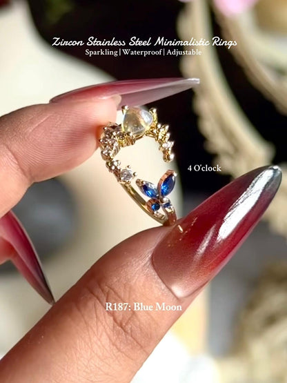 💍R187: Stainless Steel Zircon Minimalistic Finger Ring: Blue Moon (With Box)✨
