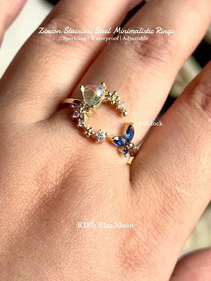 💍R187: Stainless Steel Zircon Minimalistic Finger Ring: Blue Moon (With Box)✨