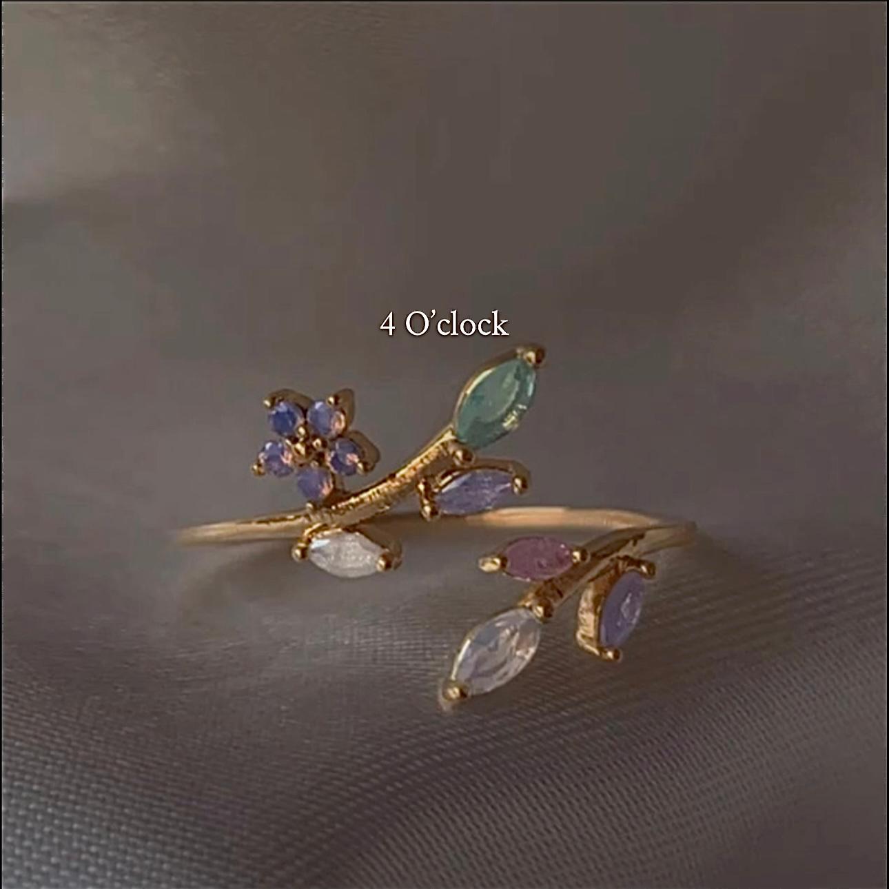 💍R189: Stainless Steel Zircon Minimalistic Finger Ring: Blue Flower Leaf (With Box)✨