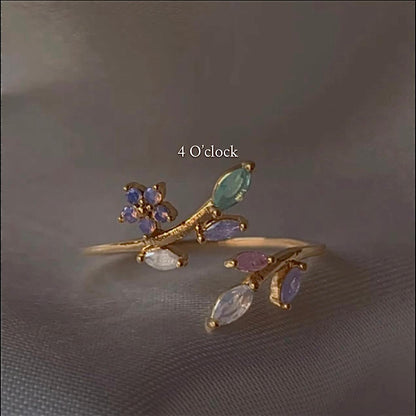 💍R189: Stainless Steel Zircon Minimalistic Finger Ring: Blue Flower Leaf (With Box)✨