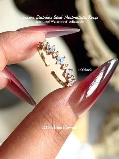 💍R194: Stainless Steel Zircon Minimalistic Finger Ring: Blue Flower (With Box)✨