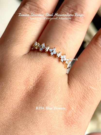 💍R194: Stainless Steel Zircon Minimalistic Finger Ring: Blue Flower (With Box)✨