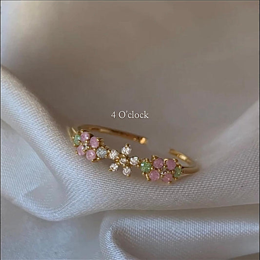 💍R120: Stainless Steel Zircon Minimalistic Finger Ring: Pink Flower Garden (With Box)✨