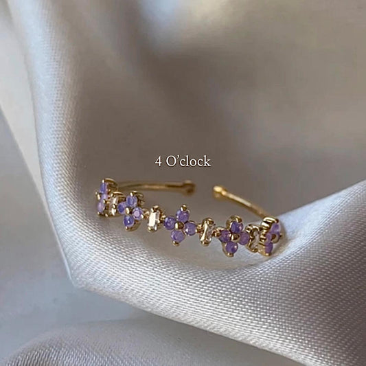 💍R122: Stainless Steel Zircon Minimalistic Finger Ring: Purple Flowers (With Box)✨