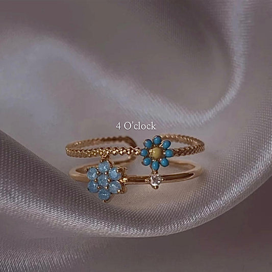 💍R124: Stainless Steel Zircon Minimalistic Finger Ring: Dark Blue Flower (With Box)✨
