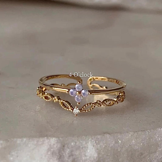 💍R125: Stainless Steel Zircon Minimalistic Finger Ring: Sparkling Flower (With Box)✨