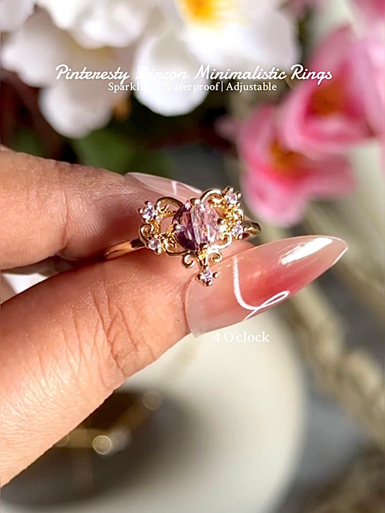 💍R126: Stainless Steel Zircon Minimalistic Finger Ring: Diamond Flower (With Box)✨(1Pc)