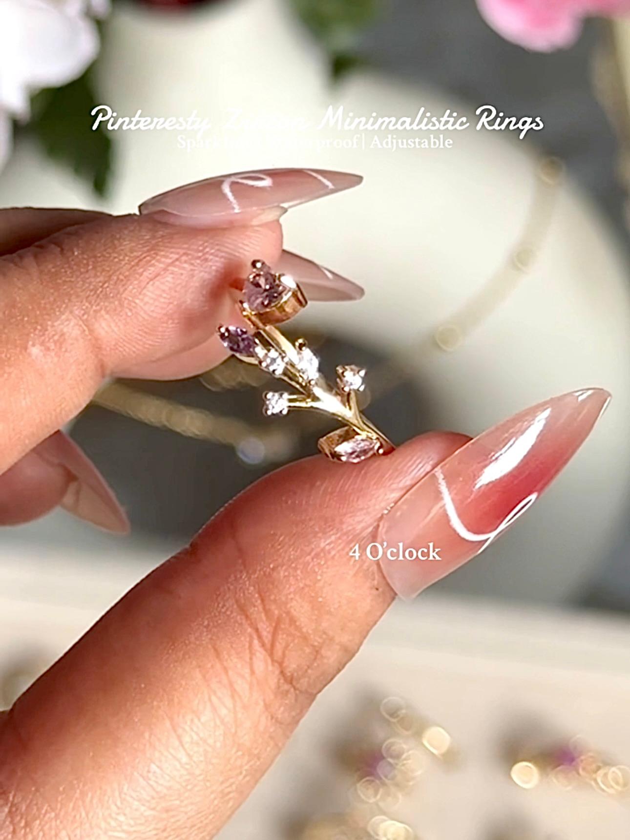 💍R127: Stainless Steel Zircon Minimalistic Finger Ring: Small Diamond Flower (With Box)✨(1Pc)