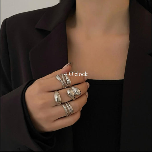 ✨RS11: Maximalistic Finger Ring Sets (Silver) -4pc✨
