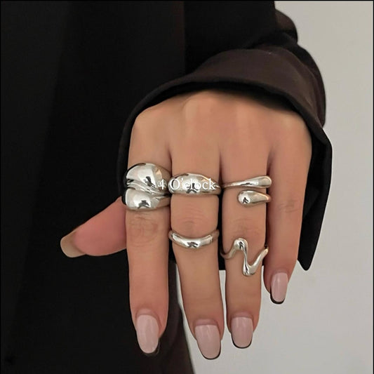 ✨RS09: Maximalistic Finger Ring Sets (Silver) -5pc✨