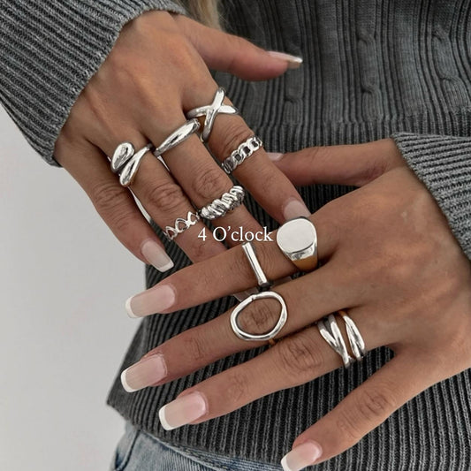 ✨RS04: Maximalistic Finger Ring Sets (Silver) - 10pcs✨