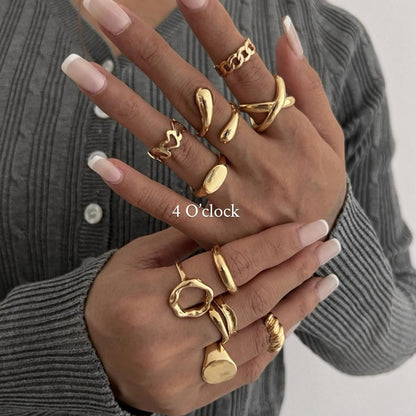 ✨RS03: Maximalistic Finger Ring Sets (Golden) - 10pcs✨
