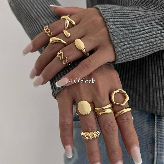 ✨RS03: Maximalistic Finger Ring Sets (Golden) - 10pcs✨