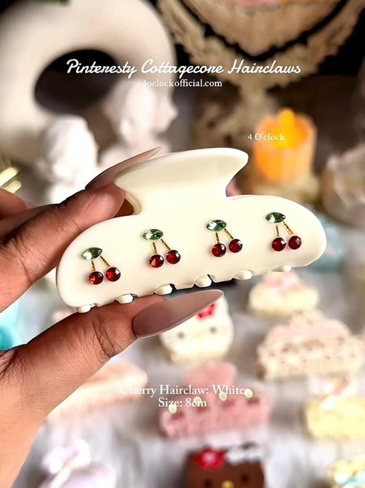 🍒Pinteresty Cottagecore Cherry Hairclaws: White✨