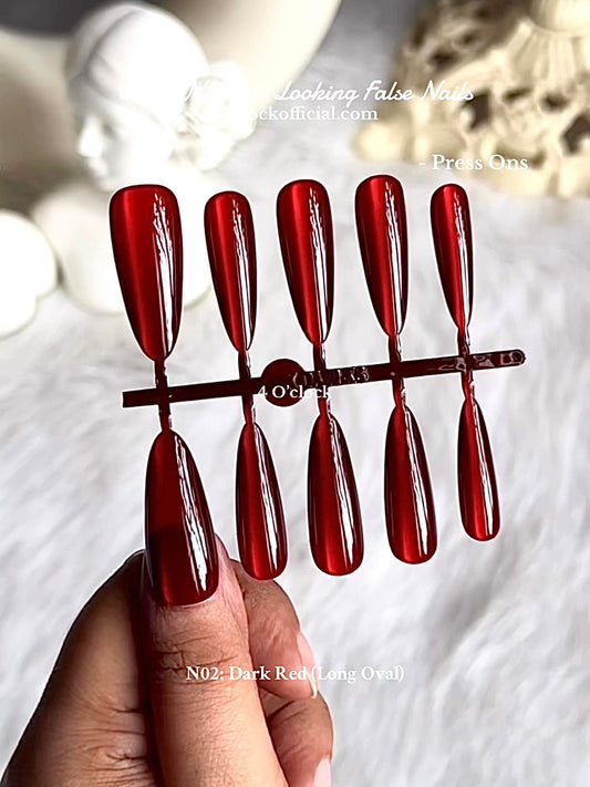 💅N02: Press On Nails: Dark Red (Long Oval)✨ Size: XS