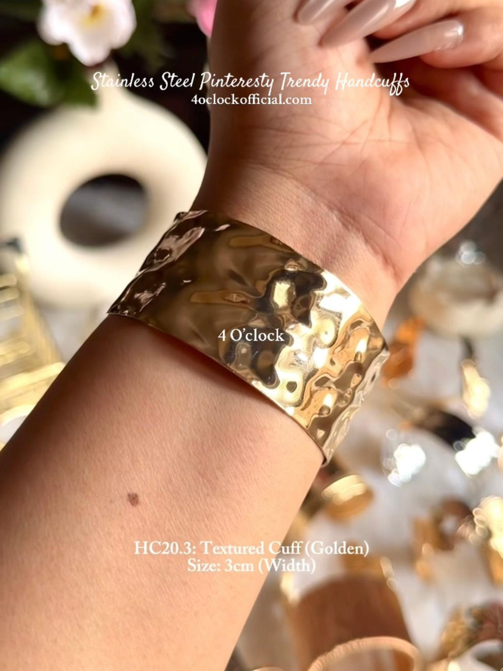 HC20.3: 18k Gold Plated Stainless Steel Handcuff for Stack:Textured Cu ...