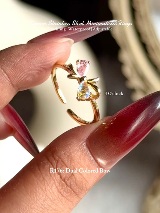 💍R176: Stainless Steel Zircon Minimalistic Finger Ring: Dual Colored Bow (With Box)✨
