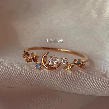 💍R179: Stainless Steel Zircon Minimalistic Finger Ring: Moon and Stars (With Box)✨