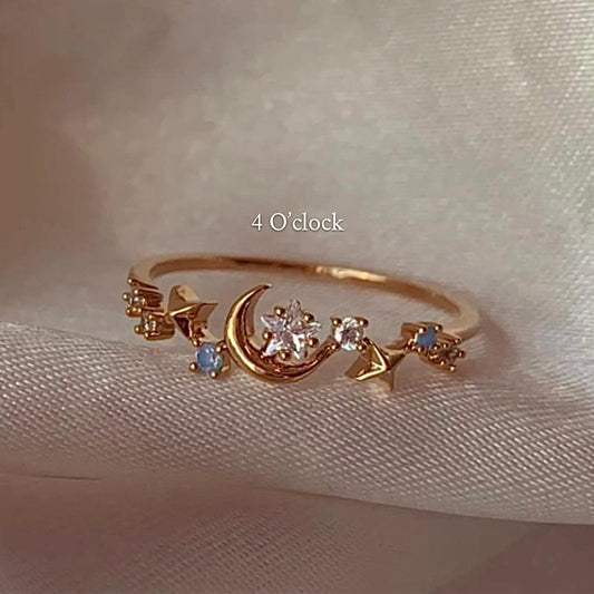 💍R179: Stainless Steel Zircon Minimalistic Finger Ring: Moon and Stars (With Box)✨