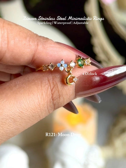 💍R121: Stainless Steel Zircon Minimalistic Finger Ring: Moon Drop (With Box)✨