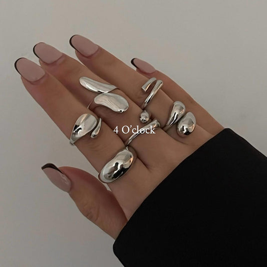 ✨RS18: Maximalistic Finger Ring Sets (Silver) -6pc✨
